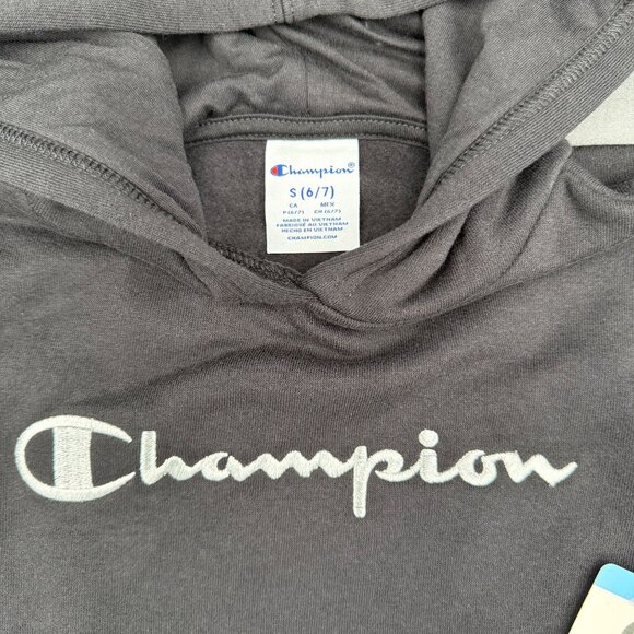 Champion Kids Logo Fleece Hoodie Sweatshirt Black S (6/7) Pullover Breathable - Picture 3 of 5